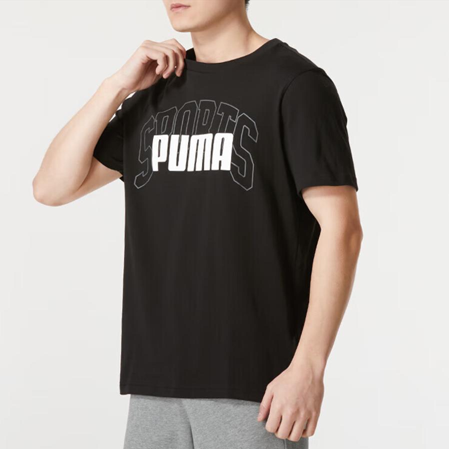 Puma Футболка с буквенным принтом для фитнеса и тренировок, удобная, дышащая, с коротким рукавом, в американском стиле, стандартного кроя, мужская, черная 630560-01