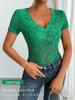 2025 Spring/Summer Women's Sexy Lace V-neck Short Sleeve Top