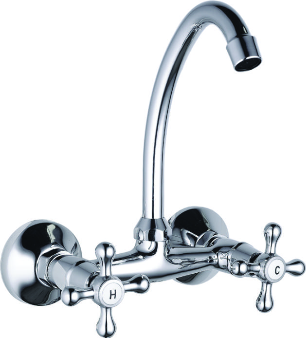 Modern Classic Dual Handle Wall-Mounted Kitchen Faucet Electric with 2 Holes for Installation