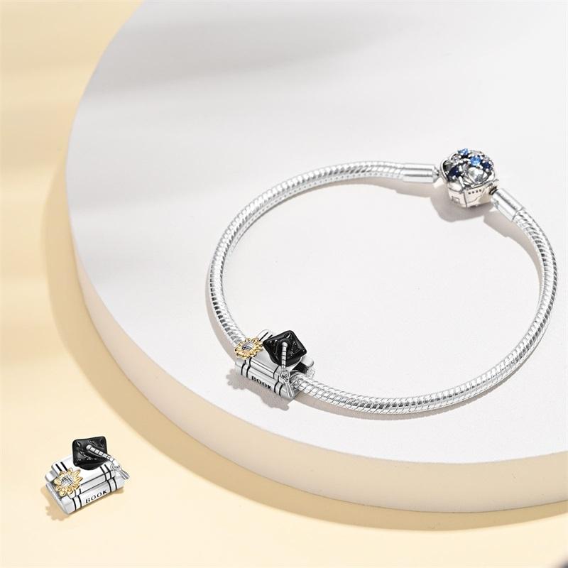 Выпускной Серия 925 Чистого Серебра Шляпа Бакалавра Сертификат Цветы Шармы Бусины Подходит Pandora Оригинальные Браслеты DIY Ювелирные Изделия