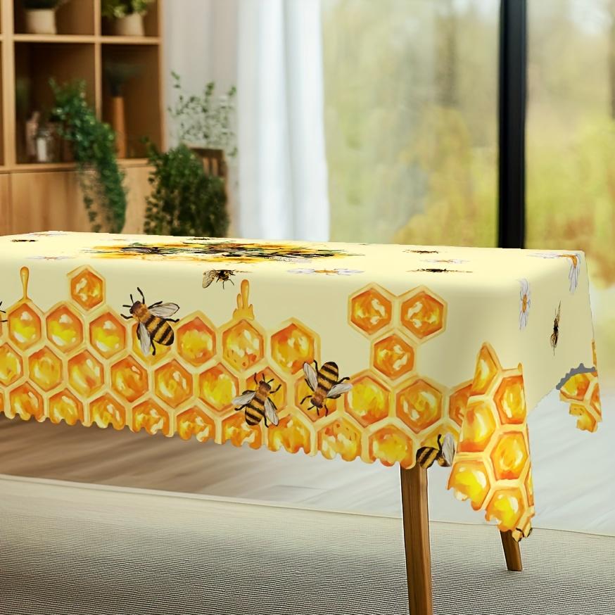 Summer Bee Daisy Printed Rectangular Tablecloth Washable Floral Kitchen Dining Table Cover for Wedding Party Decor