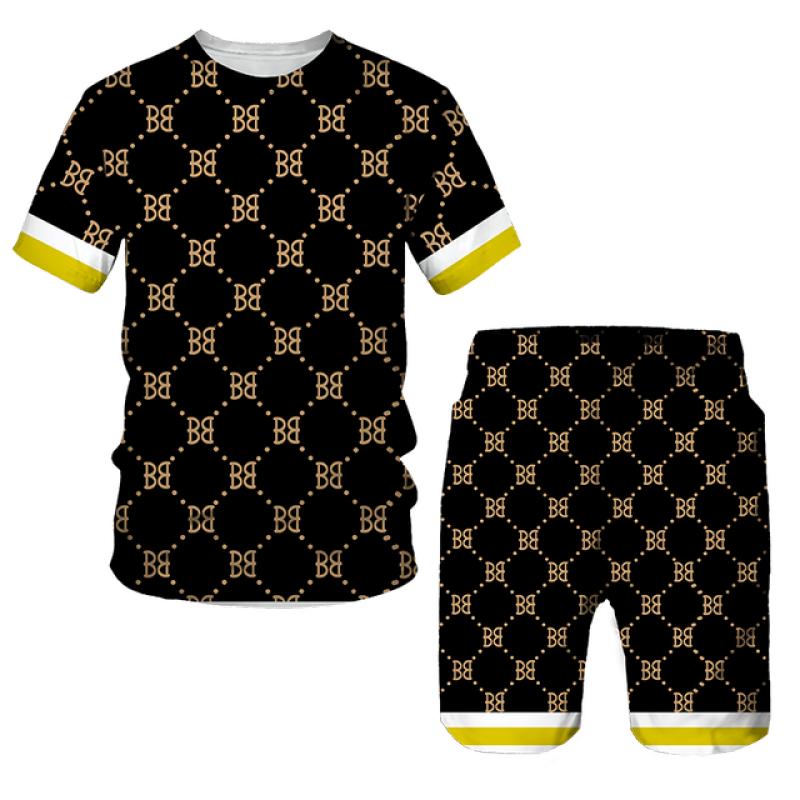 Summer Beach Brand Luxury 3D Printing Men Sets Two Piece Outfits Sets Casual Tracksuit Men's T-shirt Suit Streetswear Tshirt Set