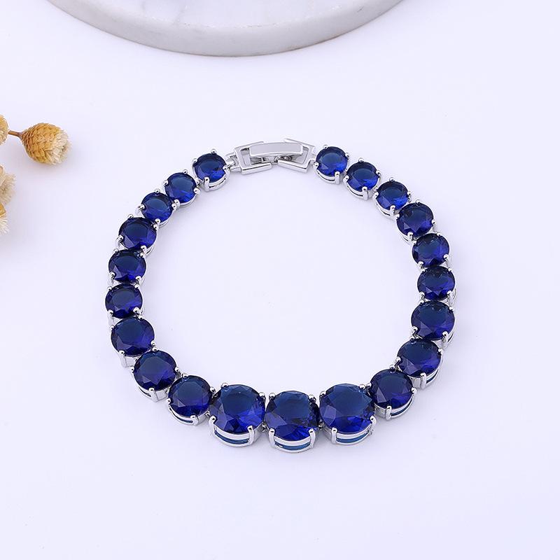 Браслет из циркония постепенного размера с медным покрытием из платины и инкрустированными драгоценными камнями, круглое цветное сокровище.