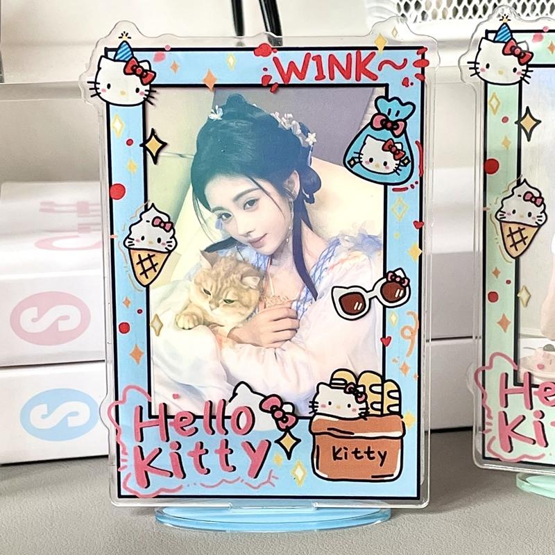 Держатель для фотокарточек Hello Kitty 3 дюйма Kpop Карточки Акриловая подставка для дисплея Милая фоторамка KT Мультяшный стиль Защитные подставки для фотокарточек