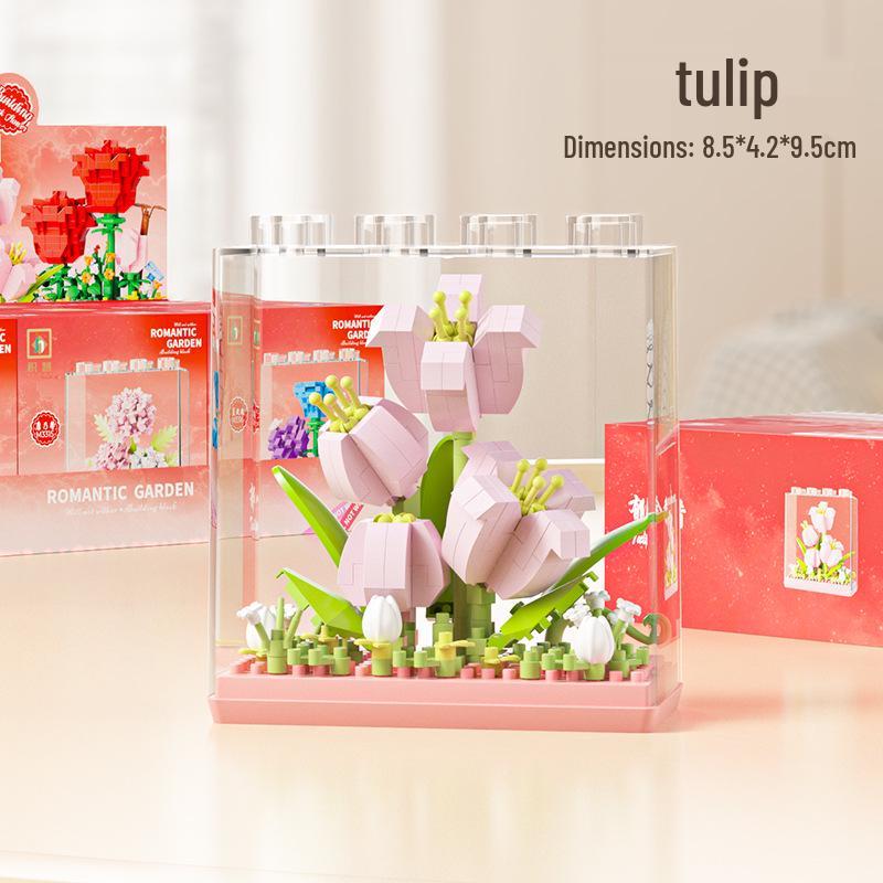 Peony Preserved Flower Potted Plant Model: Desktop Ornament & Educational Building Blocks Toy Gift for Best Friend