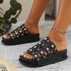 2025 Summer Fashion Rivet Designer Women's Slippers Outdoor Casual Round Toe Thick Sole Leather Beach Party New Women's Slippers
