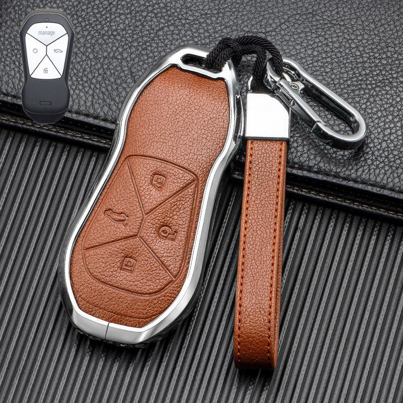 Кожаный чехол для ключа автомобиля с хорошим сигналом для Xiaopeng P7 G9 G3 P5 - Металлический, полная защита, двусторонняя защита