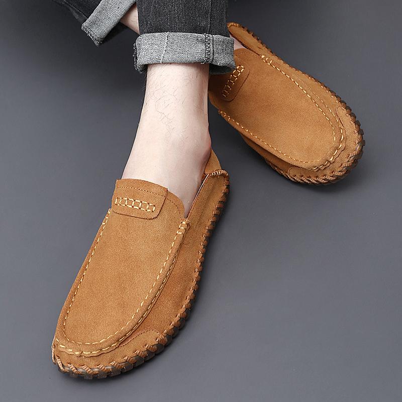 Spring and Autumn Men's Large Size Handmade Bean Shoes Comfortable Casual Breathable Board Shoes Splicing Dad Shoes
