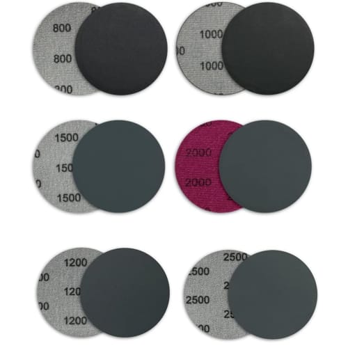 Set of 30 Magic-Type Waterproof Sandpaper Discs for Mirror Finish (5 of Each #800, #1000, #1200, #1500, #2000, #2500)