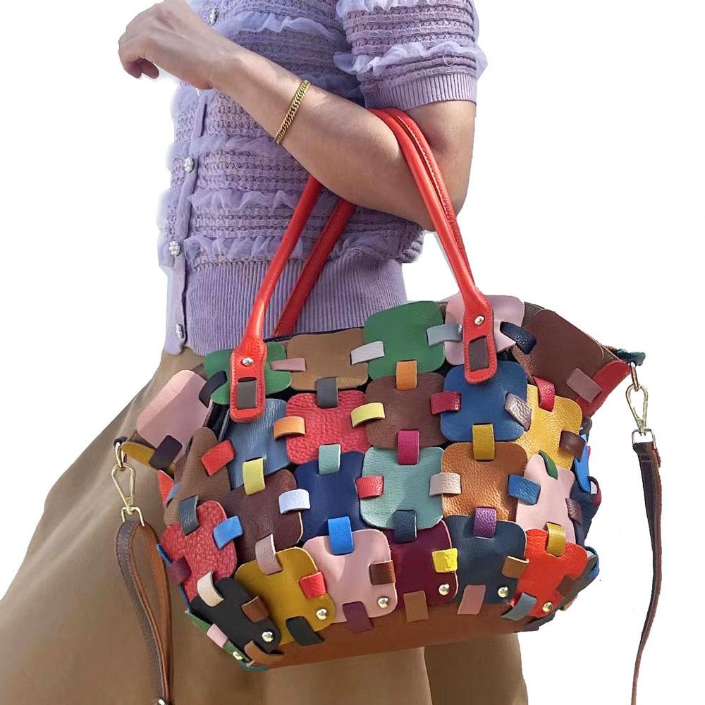 Модные женские сумки Квадратные сумки ручной работы Сумки-мессенджеры Цветные кожаные женские сумки