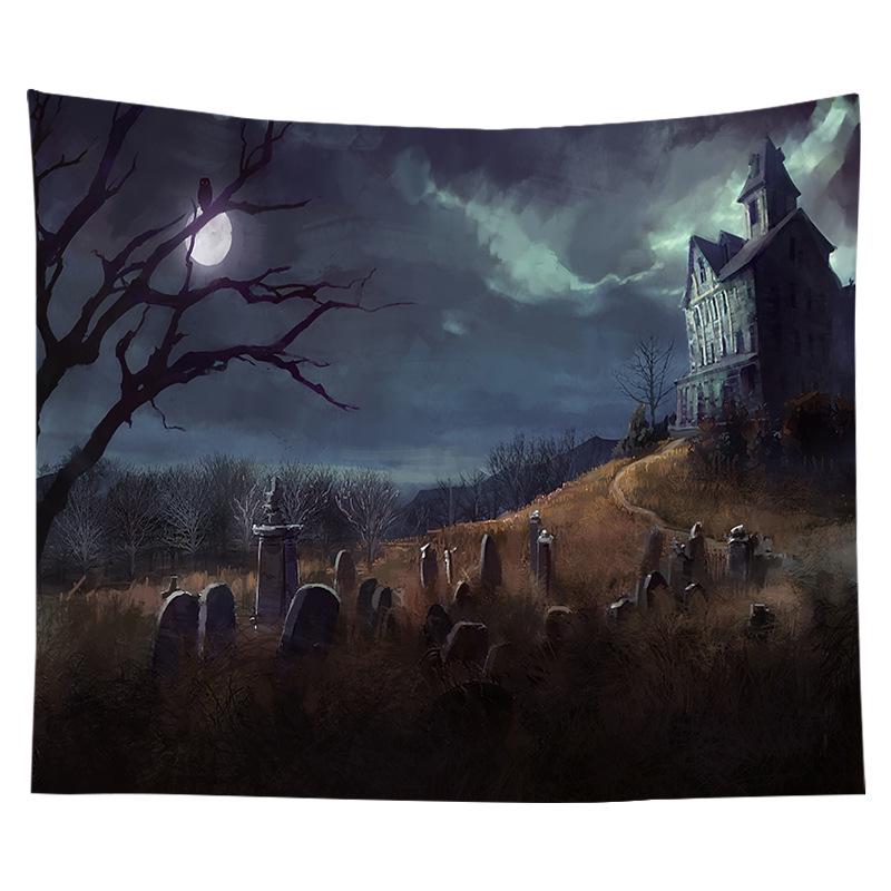 Halloween Tapestry Night Castle Graveyard Tapestry Hippie Tapestry Wall Hanging Bedroom Dorm Living Room Home Decor Tapestry