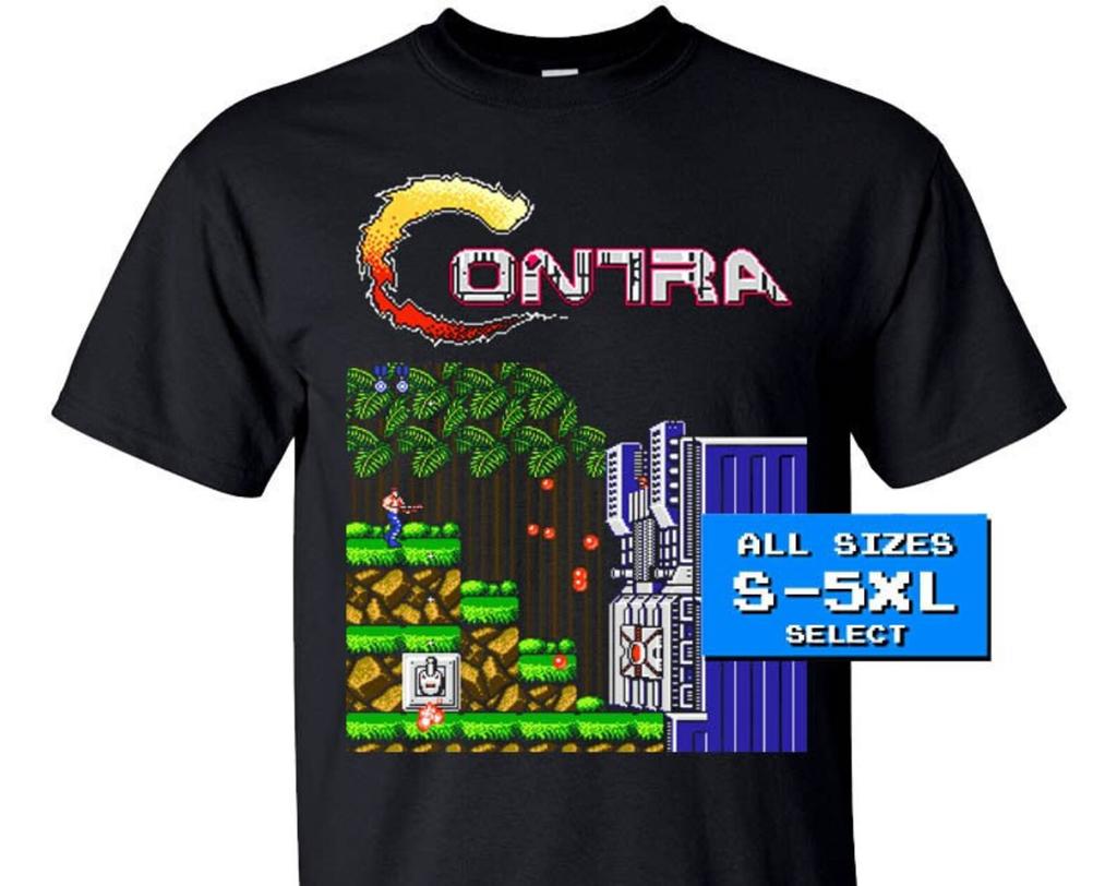 Игра Contra для NES Famicom, уровень 1, Базовый экран, Футболка ЧЕРНАЯ, все размеры S-5XL, 100% хлопок, 8-битная