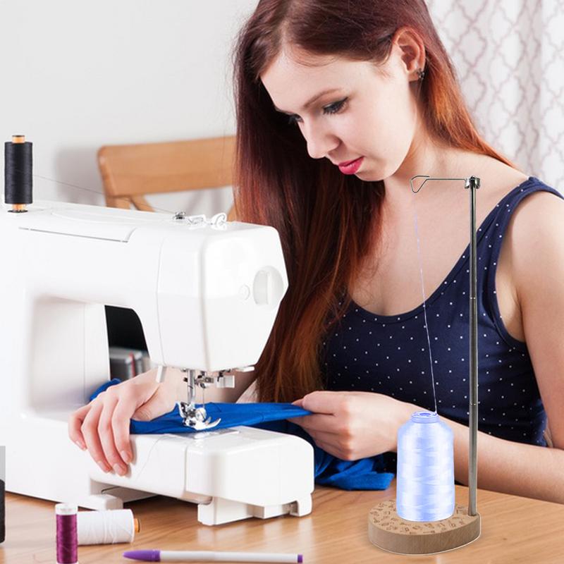 Adjustable Single Thread Spool Holder 6.3-15.5 Inch Height Thread Holder with Wooden Base Spool Holder for Quilting & Embroidery