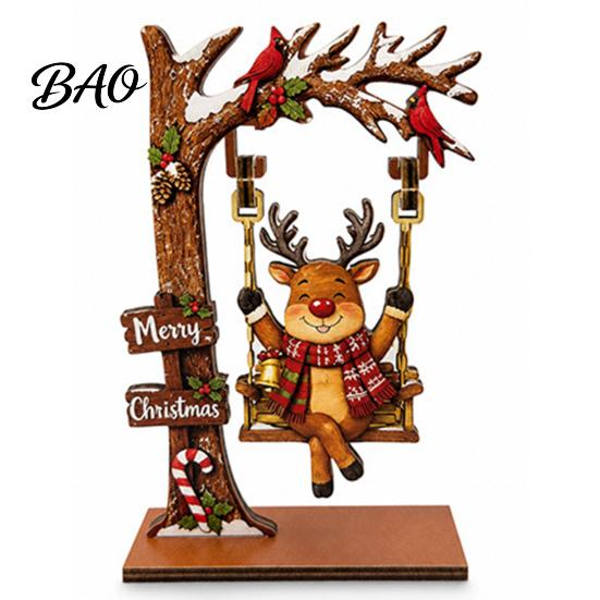 Holiday Desktop Decorations Christmas Wooden Ornaments, Santa Snowman Figurine with Moving Swinging Puppet Xmas Gifts Swing, Rustic Tabletop