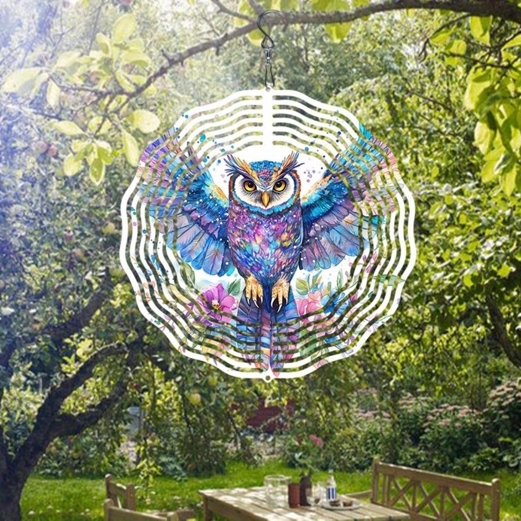 Красочный металлический подвесной спиннер-колокольчик в виде совы для украшения сада, двора, отпугиватель птиц, вращающаяся ветряная мельница