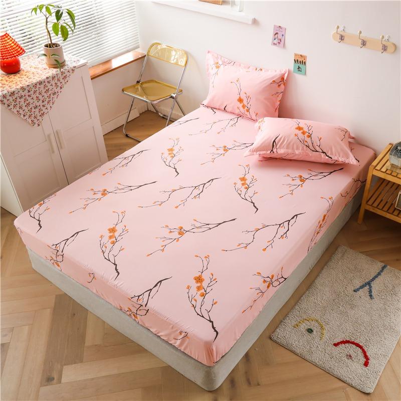 Printed Fitted Mattress Cover Dustproof Protector Sheet For Single Double Queen King Bed 1Pc