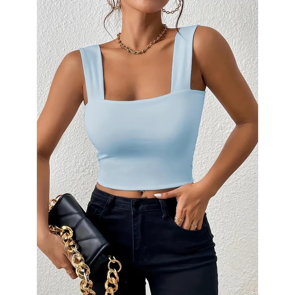 Майка с квадратным вырезом и широкими бретелями, укороченные топы, женские летние майки, сплошной цвет, модная рубашка, женский укороченный жилет без рукавов, одежда Y2K