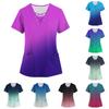 Plus Size Printed Scrub Working Uniform Tops For Women's Cross V-Neck Print Short Sleeve Fun T-Shirts Workwear Tee With Pockets