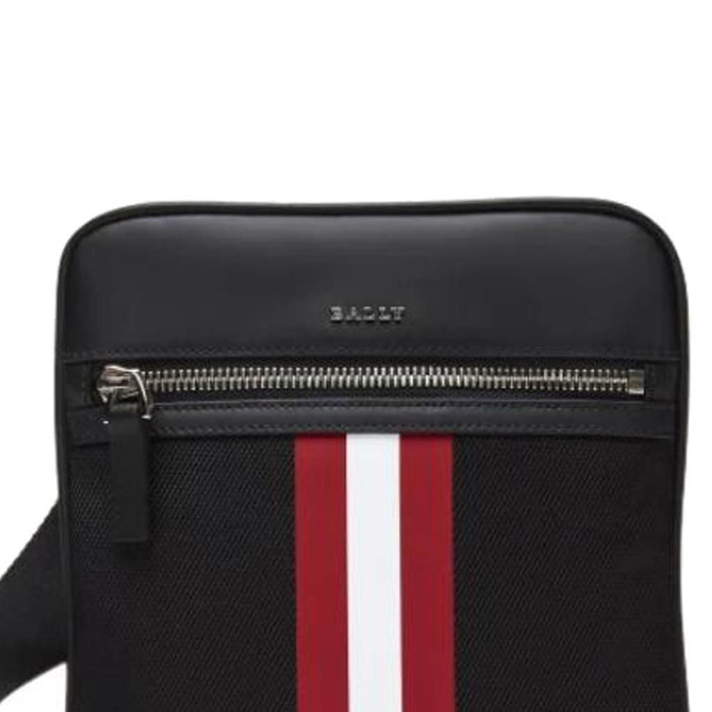 Bally Zipper Closure Striped Decor Leather Shoulder Crossbody Bag Men bags Black 6238425