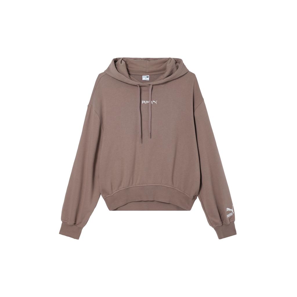 Puma Letter Print Sports Warm Pullover Hoodie Women Hoodies Brown 625165-95