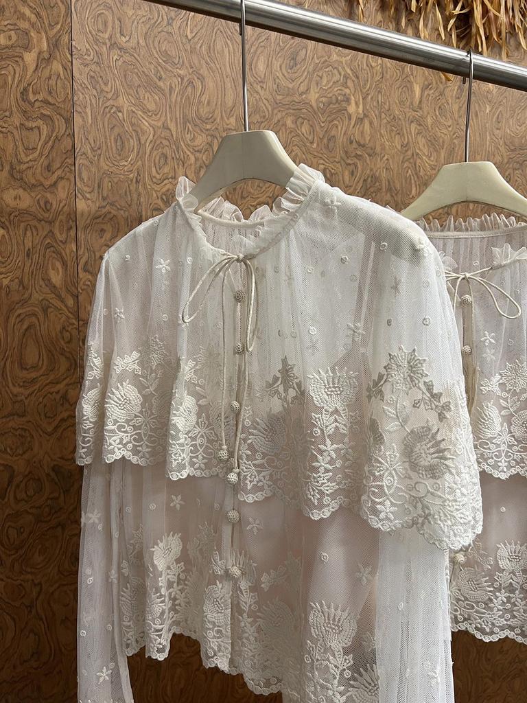 SE Дизайнерская кружевная рубашка Весна 26: Двухслойный, прозрачный, с цветочной вышивкой, кардиган-накидка