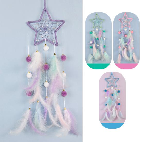 Colorful Feather Dream Catcher with Lamp Strip Living Room Girls Bedroom Wall