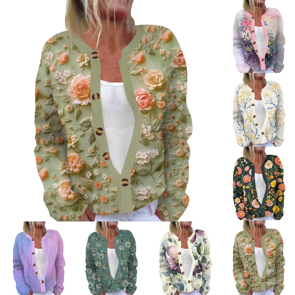 Women's Fashion Long Sleeve Christmas Snowman Snowflake Print Jacket Cardigan