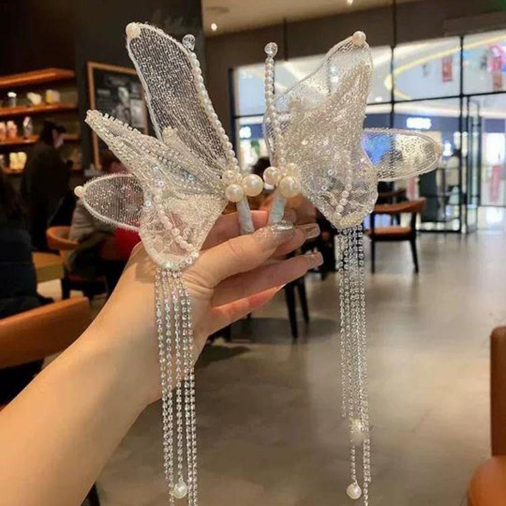 Заколки для волос с бусинами в виде бабочек, большие зажимы-«клювики», элегантные жемчужные заколки-баретты, головной убор