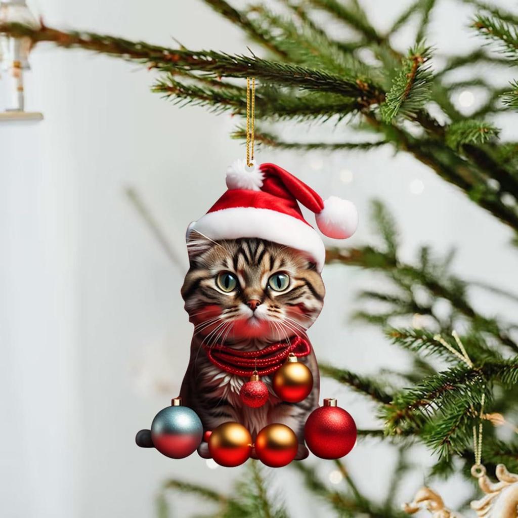 Christmas Cute Kitten Pendant Christmas Tree Cat Hanging Oranment New Year 2024 Gift Xmas Decoration For Home Decor AVE