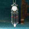 Retro Thai Silver Tassel Necklace with Imitation Jade for Peace and Joy