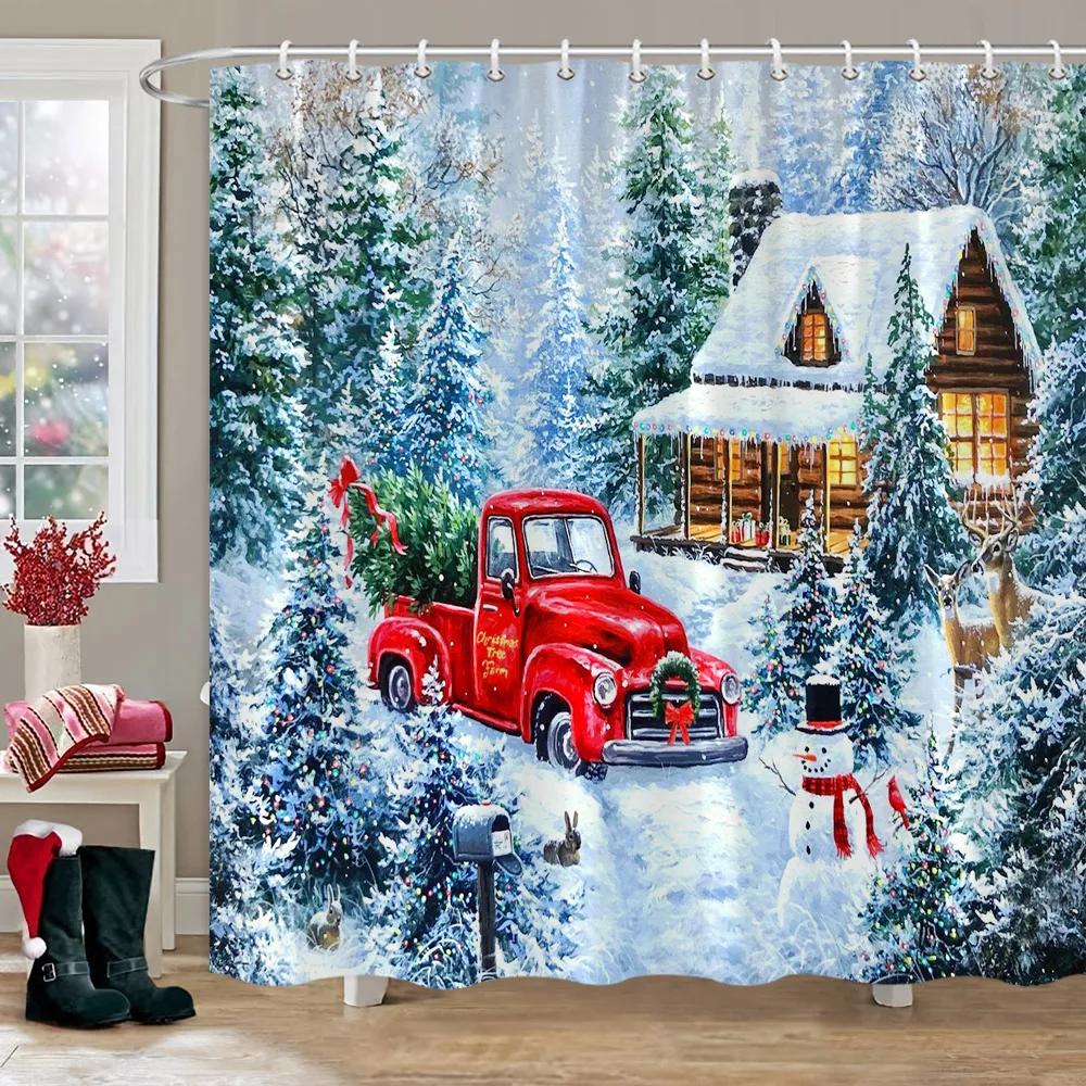 Рождественская занавеска для душа для ванной комнаты, деревенская рождественская занавеска для душа в деревенском доме, винтажная рождественская занавеска для душа для гостиной