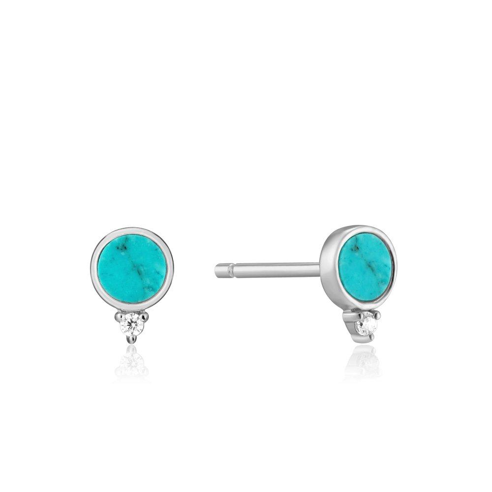 Turquoise Round Shape Mini Stone Stud 925 Silver Earrings E022-01H