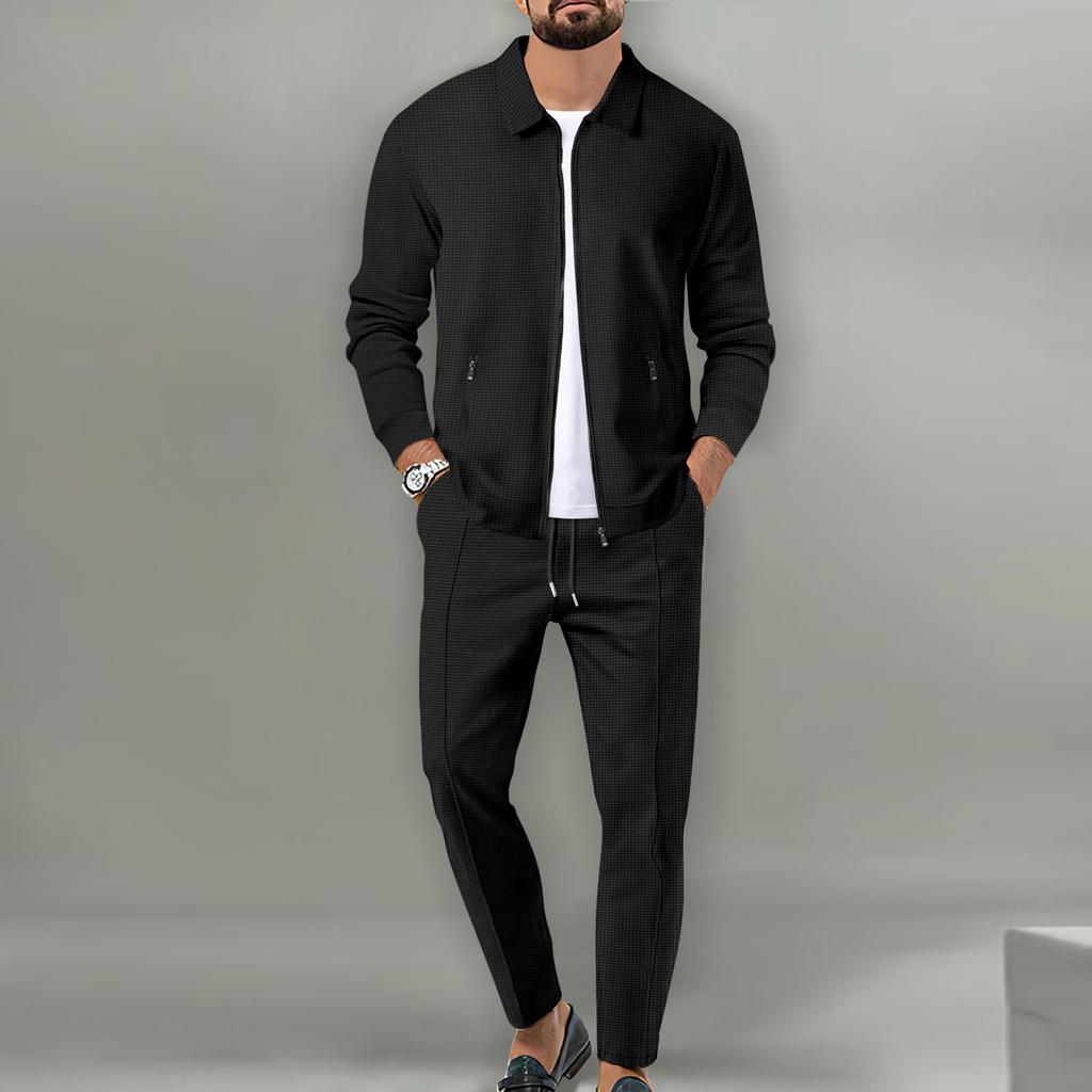 Men's Casual Zipper Pocket Slim Cardigan Pants Suit