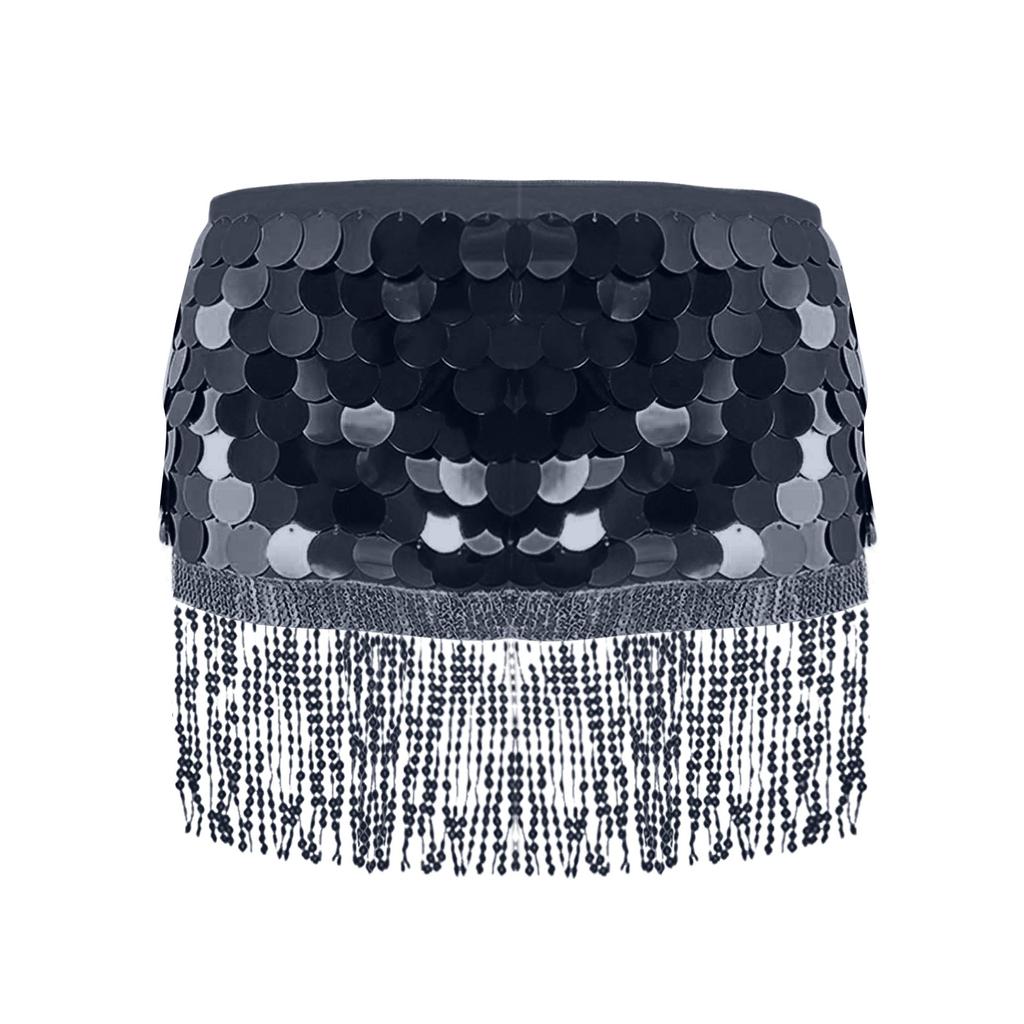 Women's High Waisted Sexy Sequined Half Skirt Waist Accessories Sequined Belly Dance Waist Scarf