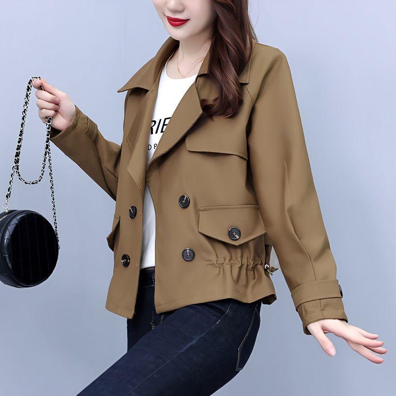Women's Short Jacket Fashion Casual Jacket Trench Coat Top for Autumn