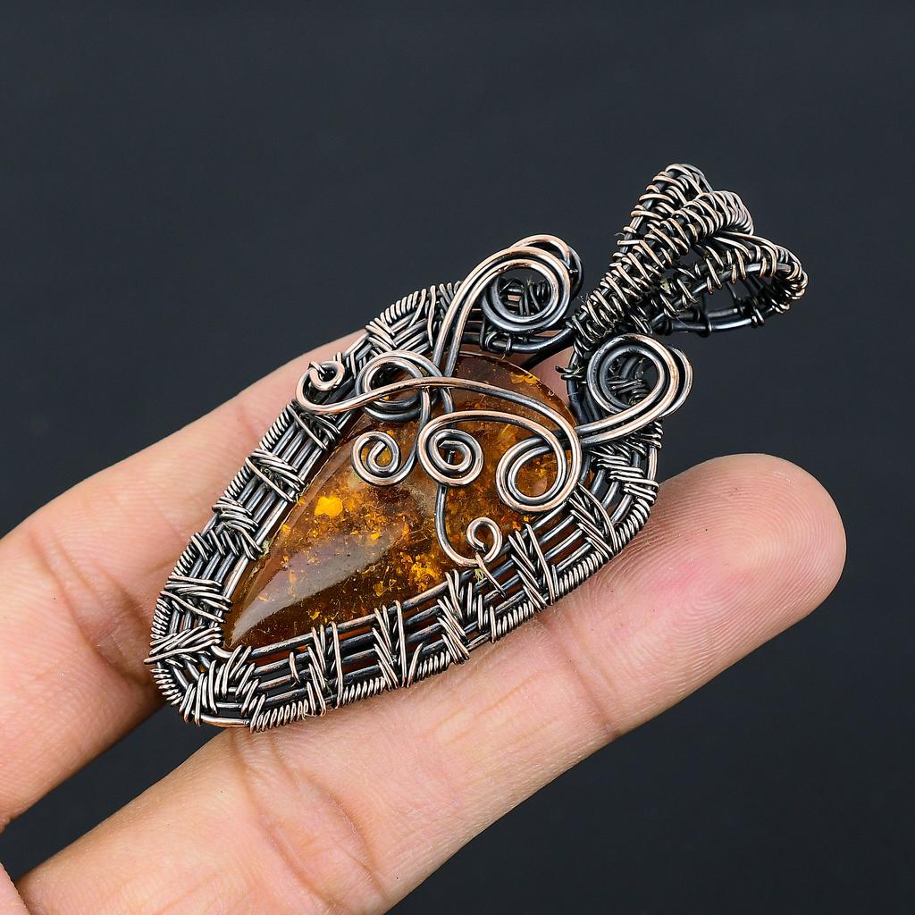Подвеска ручной работы из медной проволоки из натурального балтийского янтаря длиной 2,76 дюйма f9g06