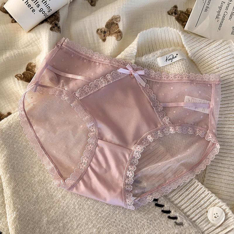 Women's Thin New Hollowed Out Retro Mesh Breathable Lace Mid Waist Panties