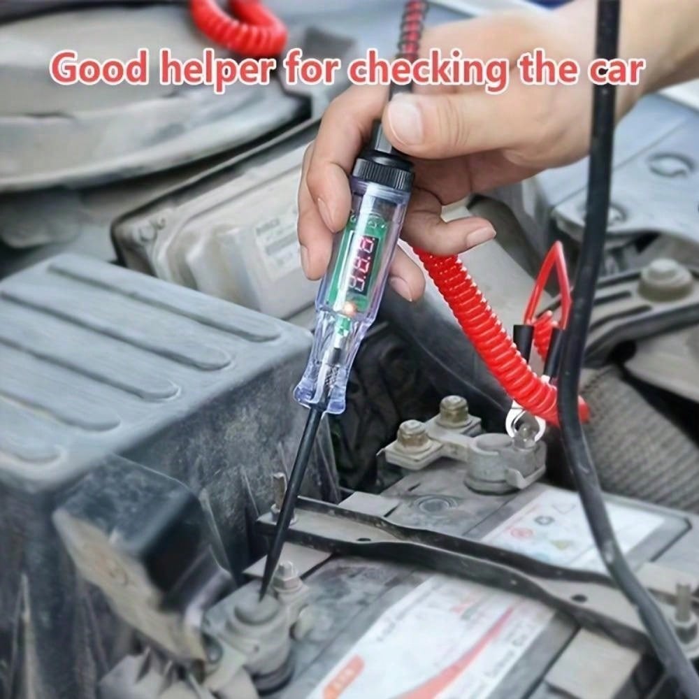 Тестер напряжения цепи автомобиля/грузовика 6 В/12 В/24 В постоянного тока – Цифровой дисплей, Длинный щуп, Лампочка для автодиагностики