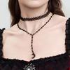 European-American Crystal Beaded Clavicle Necklace: Halloween Dark Style Multi-Layer Lace