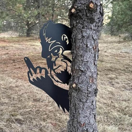 Знак силуэта снежного человека Peek-a-Boo, металлический знак садового искусства, знак с защитным покрытием от непогоды, знак с изображением животных, наружное украшение для деревьев, заборов, газонов, патио
