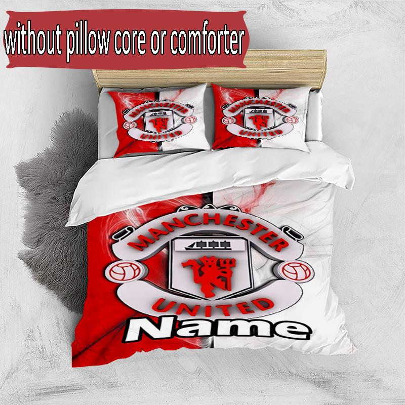 3pcs Duvet Cover Set (1*Duvet Cover + 2*Pillowcase, Without Core), Custom Name Manchester Football F.C Pattern Bedding Set, Home Bedroom Decor Gift