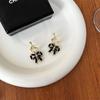 Accessories for Women S925 Silver Needle Pearl Black Border Bow Earrings for Women with Light Luxury Temperament Jewelry Gifts