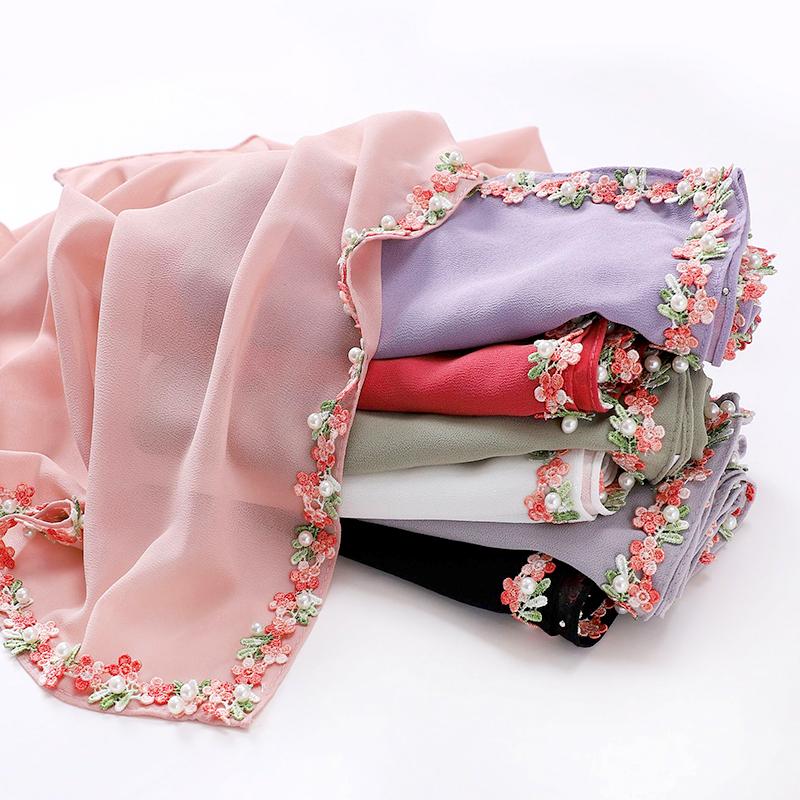 1 шт. головной убор, цветочная шаль, кружево, бисер, модный искусственный жемчуг, женский головной убор, мусульманский хиджаб, квадратный шарф, шифоновый тюрбан
