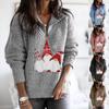 Santa Claus Printed Zipper Long Sleeve Knitted Sweater for Women