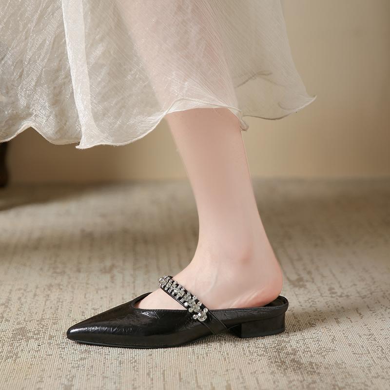 2024 Модные универсальные однотонные женские тапочки Baotou со стразами, удобные женские тапочки с неглубоким носком