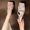 Cross-strap square slippers for women to wear in the summer of 2024, the new Internet celebrity popular temperament versatile open-toed cool slippers