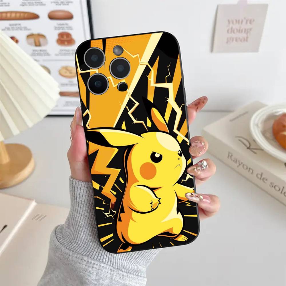 Lovely P-Pikachu Anime Game P-Pokemon Phone Case Cool Black Silicone Soft For IPhone 16 15 14 13 12 11 X XR Plus Pro Max Plus