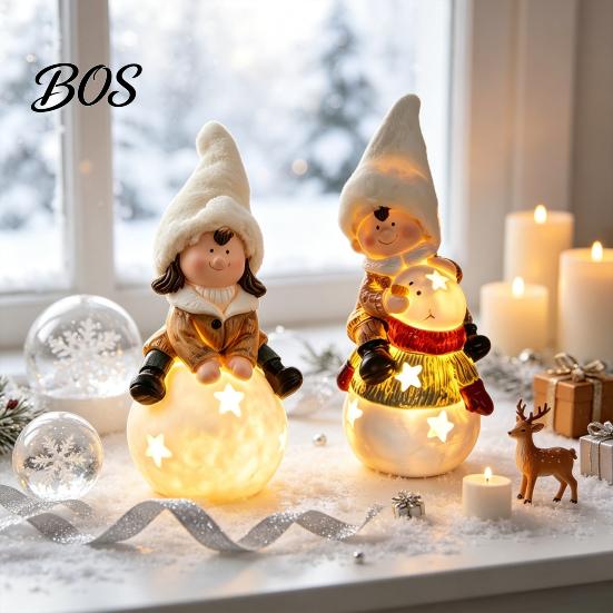 Holiday Night Lights for Home Christmas Luminous Ornament, Durable Resin with Warm LED Light Design, Festive Figurines Add Atmosphere Figurine