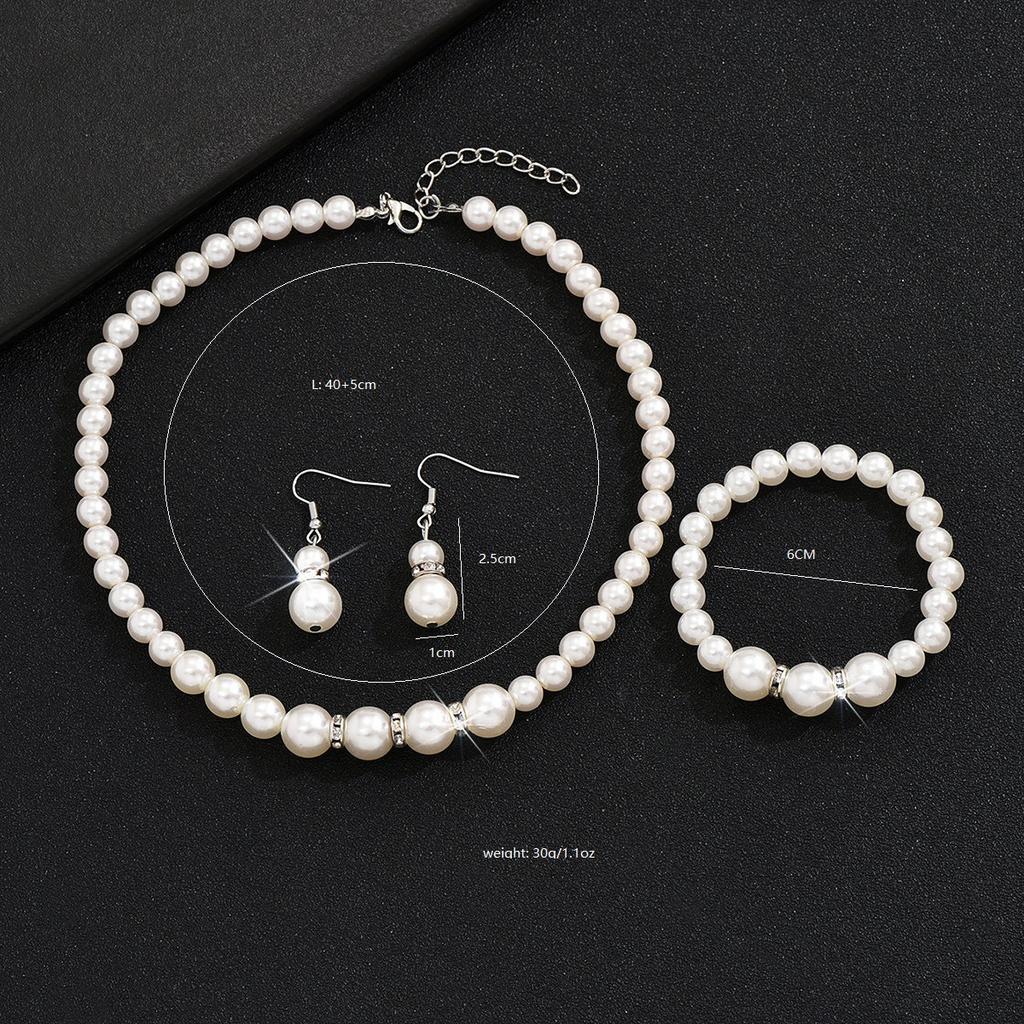 Yaxi Jewelry, Pearl Necklace Earrings Bracelet, Three-Piece Jewelry Bridal Set