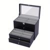 4-Layer PU Leather Glasses Display Box – Glass Top – Holds 24 Sunglasses or Eyeglasses – Black